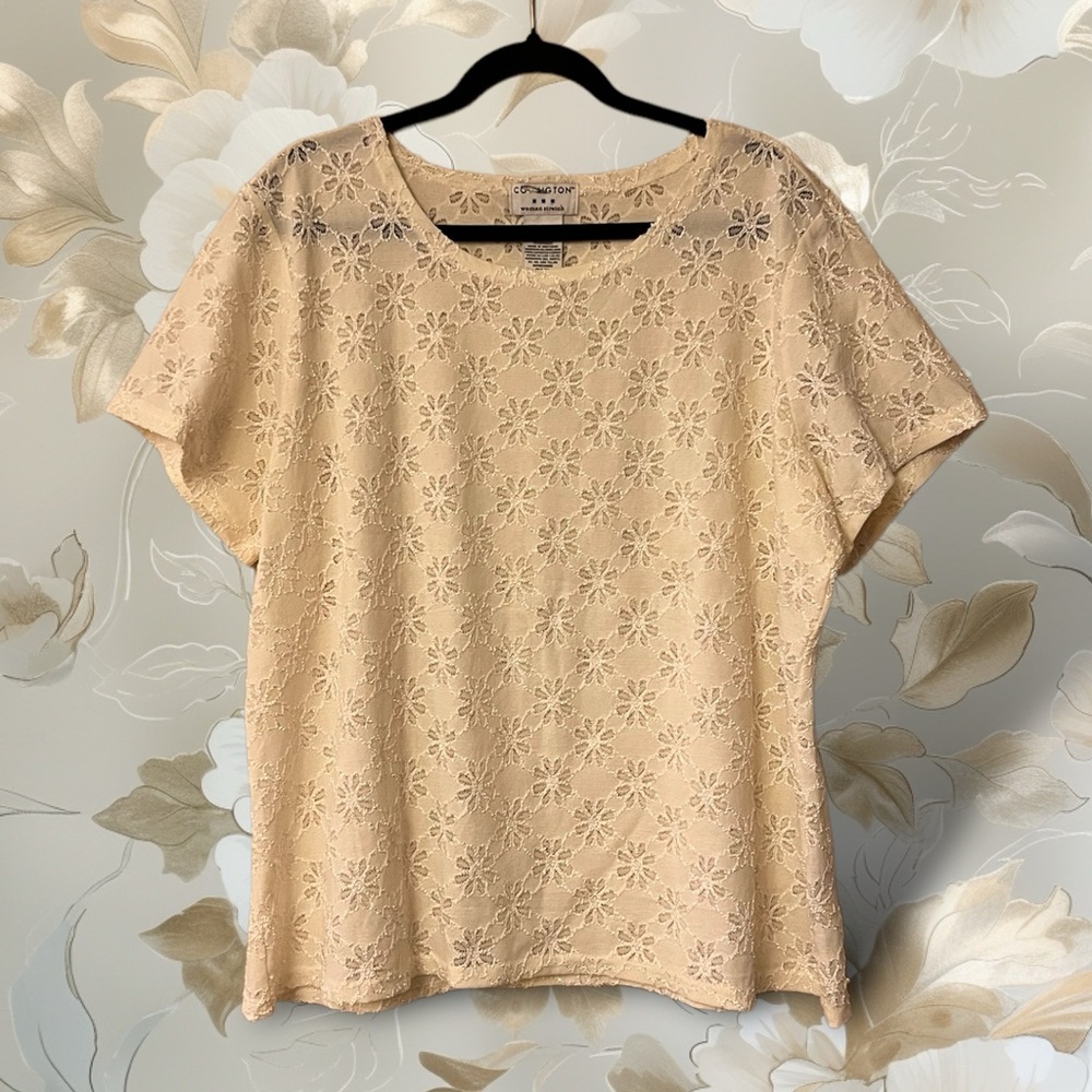 Covington Women Stretch Cream Floral Lace Top